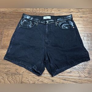 Abercrombie & Fitch Black Jean Shorts with Leather Trim
